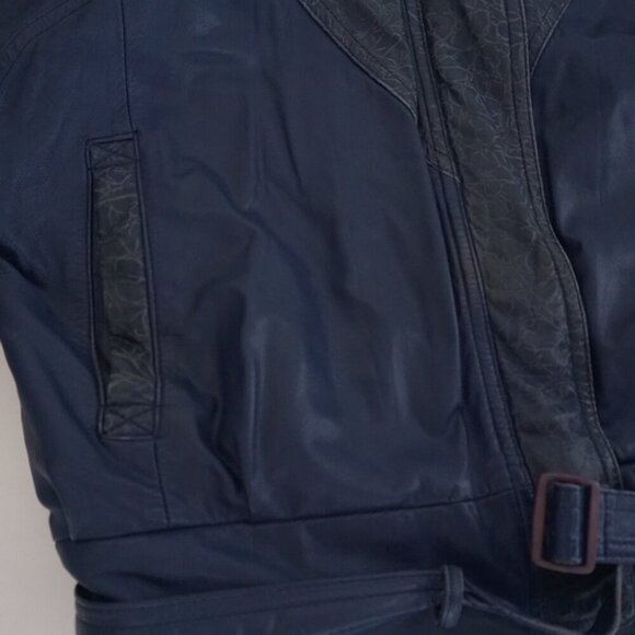 Vintage Roxy Collection Blue 100% Leather Zip Up Bomber Jacket 8 - Picture 8 of 16